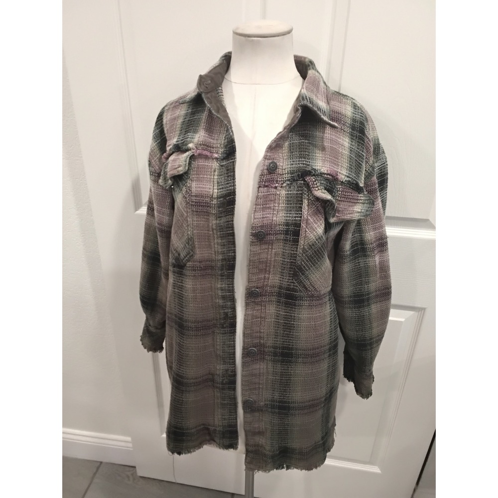 We The Free Plaid‎ Distressed Oversized Shirt Jacket Shacket Women's Medium